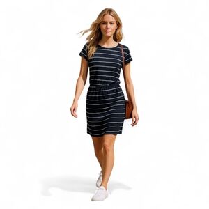Athleta Black Y2K Striped Midi Dress | Chill Girl Off-Duty Fit NWT Pima Cotton S